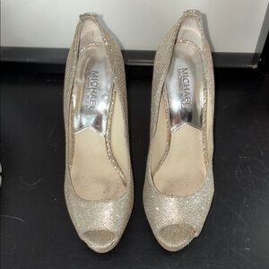 Michael Kors Glittering Gold / Silver Peep-Toe Heels